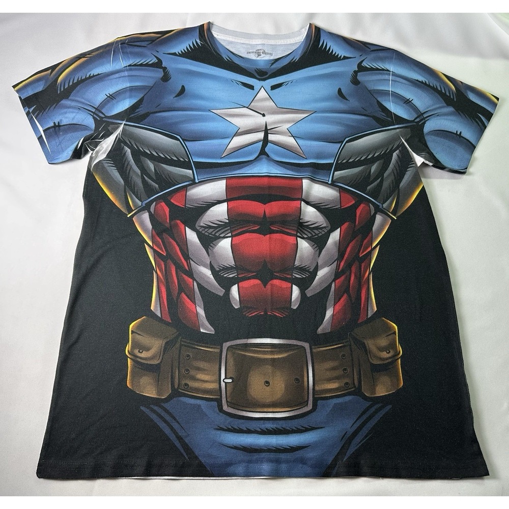 Marvel Avengers Captain America Mens T-Shirt Cosplay Sz Lrg Universal Distressed